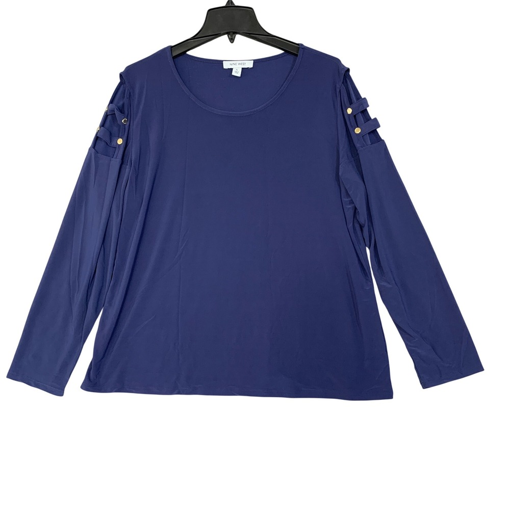 Nine West Women's XL Blue Cold Shoulder Top  Long Sleeve Cut Out Stretch